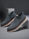 Men's Simple Style Comfortable Knitting Breathable Slip-On Blue Casual Running Shoes, Versatile Outdoor Soft Bottom Loafers - MapleCo