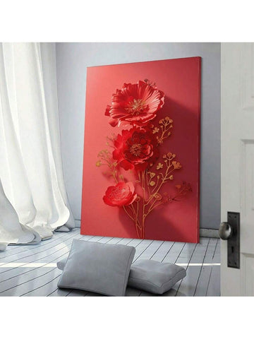 Paper-Cut Work Style Peonies Pattern Canvas Wall Art Painting - MapleCo