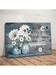 1PC Daisy Flowers Picture For Bathroom Decor Blue Country Butterfly Floral Canvas Painting Quote Inspirational Wall Art Still Life Farmhouse Home Bedroom Wall Decor Ready To Hang