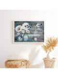 1PC Daisy Flowers Picture For Bathroom Decor Blue Country Butterfly Floral Canvas Painting Quote Inspirational Wall Art Still Life Farmhouse Home Bedroom Wall Decor Ready To Hang