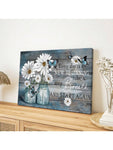 1PC Daisy Flowers Picture For Bathroom Decor Blue Country Butterfly Floral Canvas Painting Quote Inspirational Wall Art Still Life Farmhouse Home Bedroom Wall Decor Ready To Hang