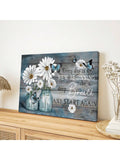 1PC Daisy Flowers Picture For Bathroom Decor Blue Country Butterfly Floral Canvas Painting Quote Inspirational Wall Art Still Life Farmhouse Home Bedroom Wall Decor Ready To Hang