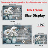 1PC Daisy Flowers Picture For Bathroom Decor Blue Country Butterfly Floral Canvas Painting Quote Inspirational Wall Art Still Life Farmhouse Home Bedroom Wall Decor Ready To Hang