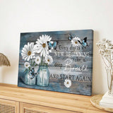 1PC Daisy Flowers Picture For Bathroom Decor Blue Country Butterfly Floral Canvas Painting Quote Inspirational Wall Art Still Life Farmhouse Home Bedroom Wall Decor Ready To Hang