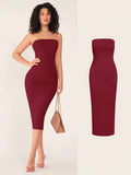 SHEIN BASICS Women'S Strapless Slim Fit Bodycon Casual Dinner Dress