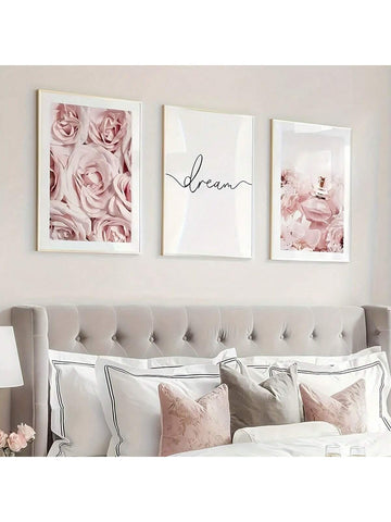 3pcs/Set Finished With Frame, Stylish Modern Pink Canvas Art Set, Stylish Decoration For Bedroom And Living Room, Wall Art, Ideal Gifts