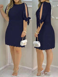 SHEIN Lady Women's Summer Casual Open Shoulder Dress With Beaded Decoration And Shell Hemline