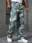 Manfinity Homme Men's Casual Holiday Fashion Artistic Impressionist Thick Textured Embossed Multicolor Blue Camouflage Floral Long Pants ,Camo Pants ,Baggy Pants