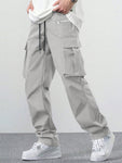 Manfinity Hypemode Loose Fit Men's Cargo Pants With Flap Pockets And Side Drawstring Waist