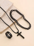 3pcs Stainless Steel Fashionable And Simple, High-End Black Cross Men's Jewelry Set, Suitable For Men's Daily Decoration - MapleCo