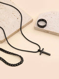 3pcs Stainless Steel Fashionable And Simple, High-End Black Cross Men's Jewelry Set, Suitable For Men's Daily Decoration - MapleCo