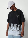 SUMWON Regular Fit Short Sleeve Washed Tee With Skyline Print - MapleCo