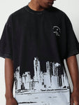 SUMWON Regular Fit Short Sleeve Washed Tee With Skyline Print - MapleCo