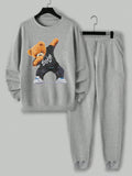 SHEIN Men Bear Printed Regular Sweatshirt Set