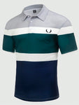 NEW Manfinity Homme Men's Color-Block Striped Printed Short Sleeve Polo Shirt, Summer - MapleCo