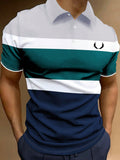 NEW Manfinity Homme Men's Color-Block Striped Printed Short Sleeve Polo Shirt, Summer - MapleCo