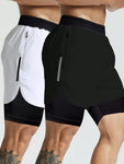 Manfinity Men's Elastic Waist Zipper Pocket Casual Sports Shorts Back To School