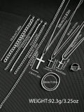 10pcs/Set Men's Cross Pendant Necklace, Hollow Chain Bracelet, And Ring Set, Sports, Business, Luxury Casual Gifts