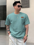 DAZY DAZY Men Stylish Solid Color Printed Label Adhesive Summer Short Sleeve T-Shirt