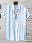 Manfinity CasualCool Manfinity CasualCool Men's Linen Striped Short-Sleeved Shirt For Daily Commute In Summer - MapleCo