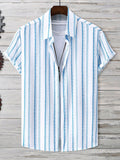 Manfinity CasualCool Manfinity CasualCool Men's Linen Striped Short-Sleeved Shirt For Daily Commute In Summer - MapleCo