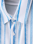 Manfinity CasualCool Manfinity CasualCool Men's Linen Striped Short-Sleeved Shirt For Daily Commute In Summer - MapleCo