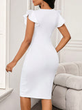 SHEIN Lady Office Dress Women's Fashion Elegant Design Round Neck Irregular Fake Two-Piece White Dress