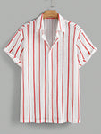 Manfinity Modomio Men's Summer Casual Striped Print Short Sleeve Shirt - MapleCo