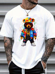 Men's Summer Cartoon Bear Printed Round Neck Short Sleeve Casual T-Shirt