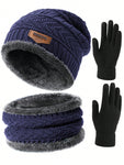 Winter Knit Beanie Hat Neck Warmer Scarf And Touch Screen Gloves Set  Fleece Lined Skull Cap For Men Women Outdoor