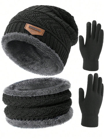 Winter Knit Beanie Hat Neck Warmer Scarf And Touch Screen Gloves Set  Fleece Lined Skull Cap For Men Women Outdoor