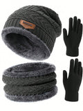 Winter Knit Beanie Hat Neck Warmer Scarf And Touch Screen Gloves Set  Fleece Lined Skull Cap For Men Women Outdoor