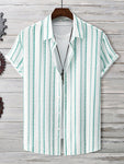 Manfinity CasualCool Manfinity CasualCool Men's Linen Striped Short-Sleeved Shirt For Daily Commute In Summer - MapleCo