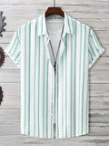 Manfinity CasualCool Manfinity CasualCool Men's Linen Striped Short-Sleeved Shirt For Daily Commute In Summer - MapleCo