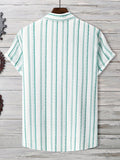 Manfinity CasualCool Manfinity CasualCool Men's Linen Striped Short-Sleeved Shirt For Daily Commute In Summer - MapleCo