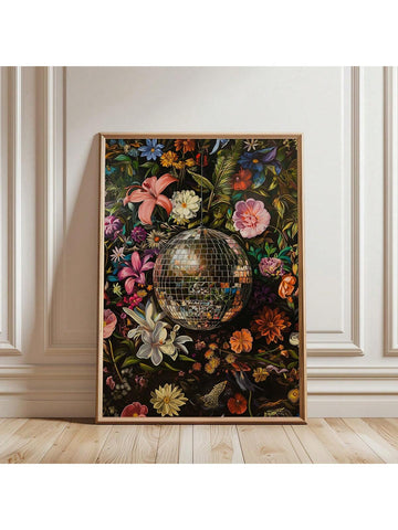 1pc Vintage Disco Ball Painting Flowers Vase Wall Art Disco Ball Poster Aesthetic Wall Decor Botanical Painting Retro Poster Printable Wall Art,Canvas Wall Poster, Bedroom Living Room Hallway Decoration,Wall Art Decorative Murals, Home Decor, Poster Art