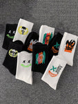 5prs/Pack Men's Random Crew Socks With Halloween Demon Skull Ghost Funny Expressions, Soft