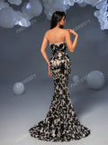 Faeriesty Floral Sequin Mermaid Hem Tube Party Dress Black Elegant Formal Evening Prom Wedding Guest Gown, For Graduation, Dinner