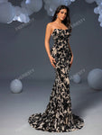 Faeriesty Floral Sequin Mermaid Hem Tube Party Dress Black Elegant Formal Evening Prom Wedding Guest Gown, For Graduation, Dinner