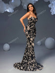 Faeriesty Floral Sequin Mermaid Hem Tube Party Dress Black Elegant Formal Evening Prom Wedding Guest Gown, For Graduation, Dinner