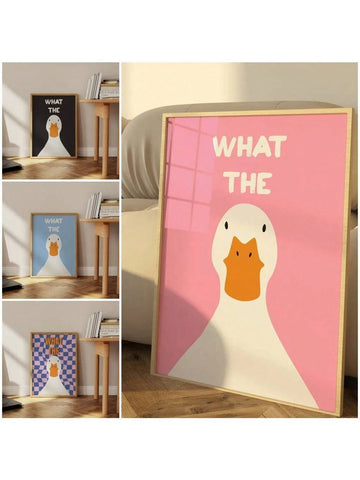 1pcsWhat The Duck Print Art Picture Funny Cute Animal Canvas Posters Modern Wall Painting For Bathroom Bedroom Dorm DecorFrameless