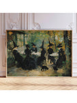 1pc  Cafe Poster, Witchy Impressionist Print, Halloween Witches And Black Cats Wall Art