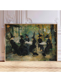 1pc  Cafe Poster, Witchy Impressionist Print, Halloween Witches And Black Cats Wall Art