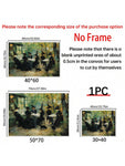 1pc  Cafe Poster, Witchy Impressionist Print, Halloween Witches And Black Cats Wall Art