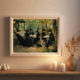 1pc  Cafe Poster, Witchy Impressionist Print, Halloween Witches And Black Cats Wall Art