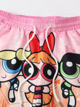 The Powerpuff Girls | ROMWE Men's Casual Loose Cartoon And Letter Printed Drawstring Waist Shorts Summer, School