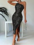 Glamine Women's One-Shoulder Sparkling Sequin Party Dress