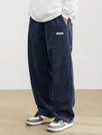 Manfinity Hypemode Loose Fit Men's Corduroy Pants With Letter Patch Detail Baggy Long Slacks Plain Going Out