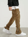 Manfinity EMRG Men's Solid Color Cargo Pants With Pockets And Zipper Hem, Casual Trendy