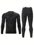 2pcs/Set Men's Thermal Compression Underwear, Skiing Warm Outfit, Compression Base Layer Top And Bottoms, Men's Fitness Workout Pants   Shirt